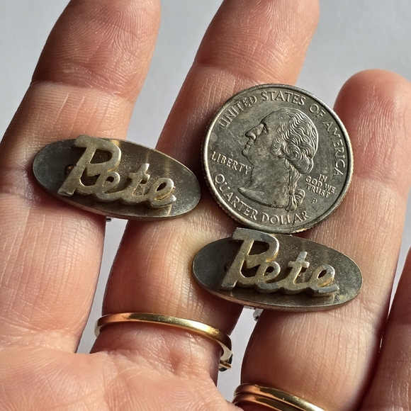 Vintage Pete cuff links name jewelry Peter gold silver tone cufflinks - Picture 2 of 10